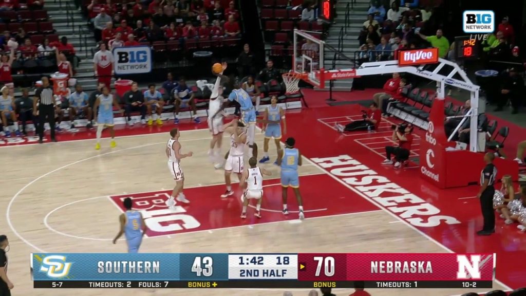 Gavin Griffiths memblokir dunk lalu menembakkan lemparan tiga angka untuk memastikan kemenangan 77-43 Nebraska atas Southern