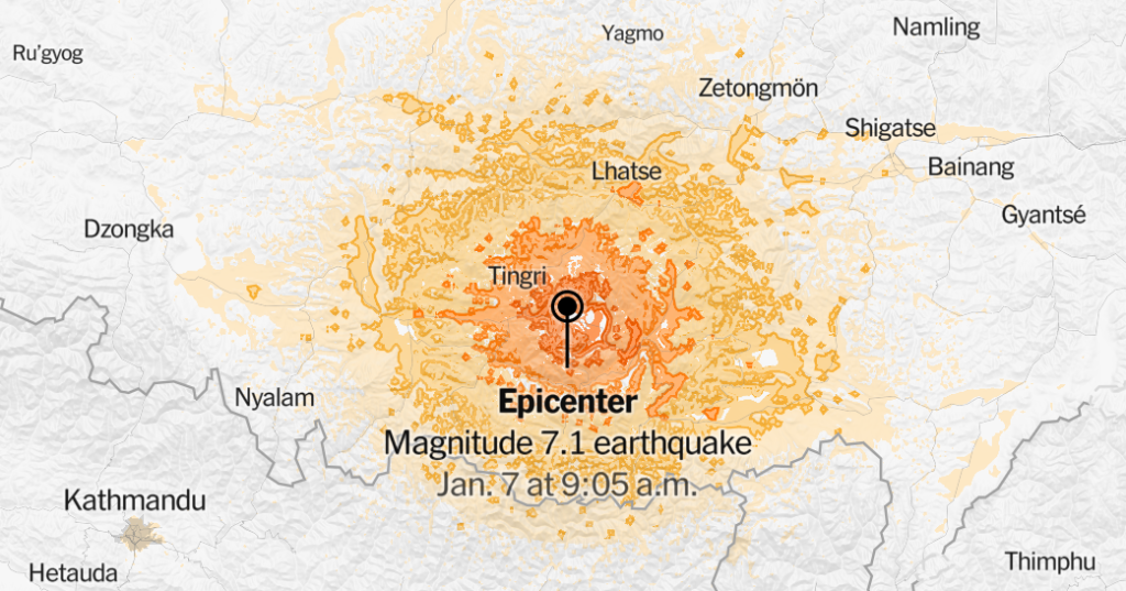 Gempa berkekuatan 7,1 SR melanda Wilayah Tibet, Tiongkok, Dekat Perbatasan Nepal