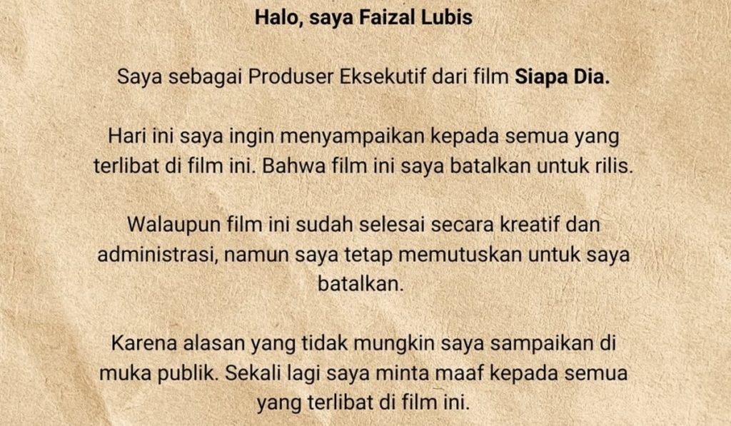 Film Siapa Dia Karya Garin Nugroho Batal Rilis, Apa Alasanyaa