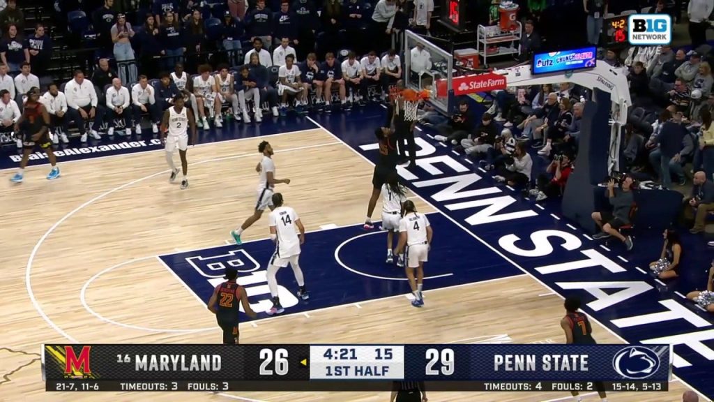 Ratu Derik Maryland melempar Dunk Slam untuk memangkas defisit terhadap Penn State